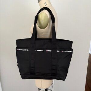Ralph Lauren Polo Jeans Co Black Nylon Bag Logo USA Flag Tote Handbag Purse